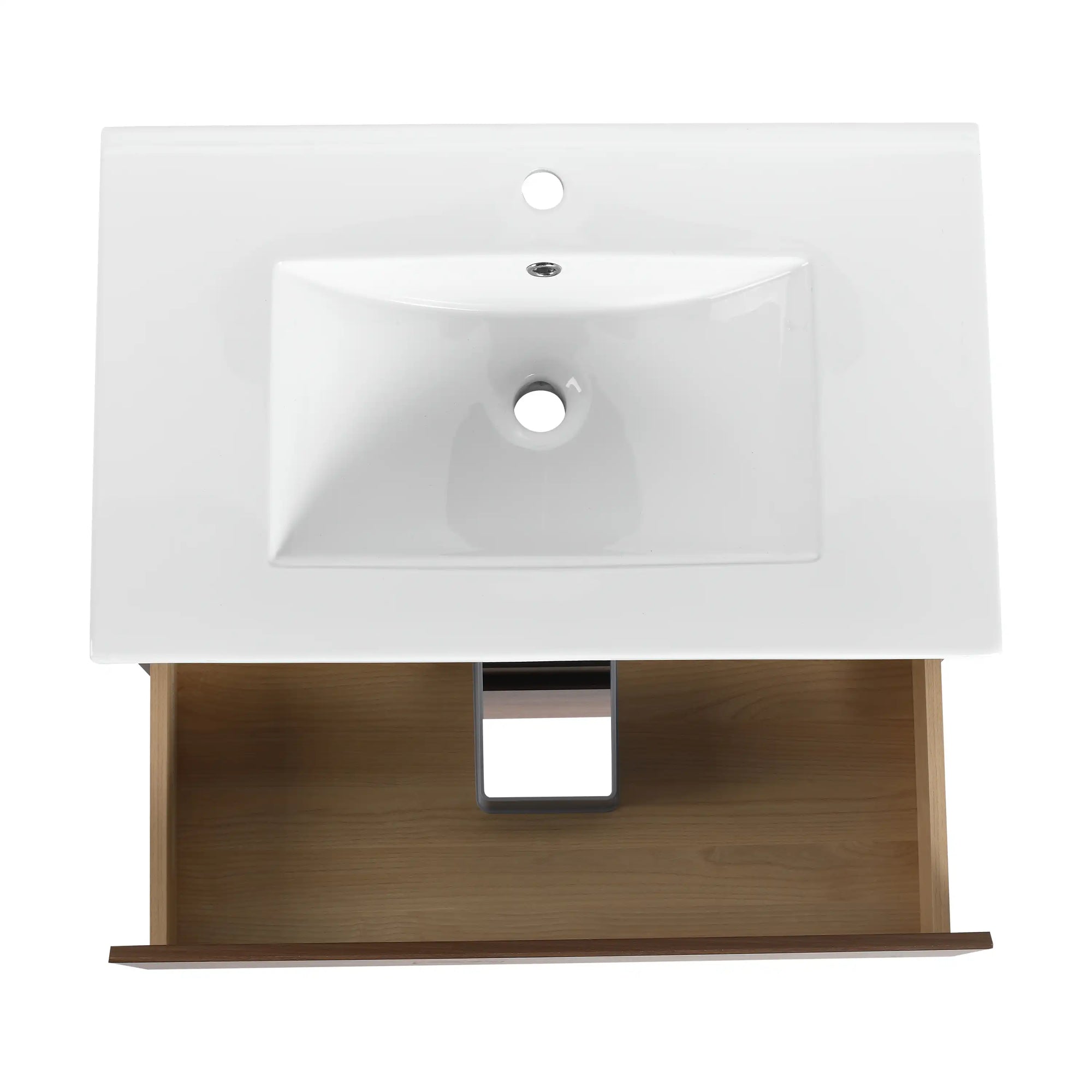 30" bathroom vanity hanging top view ceramic sink and interior | Ace Decor