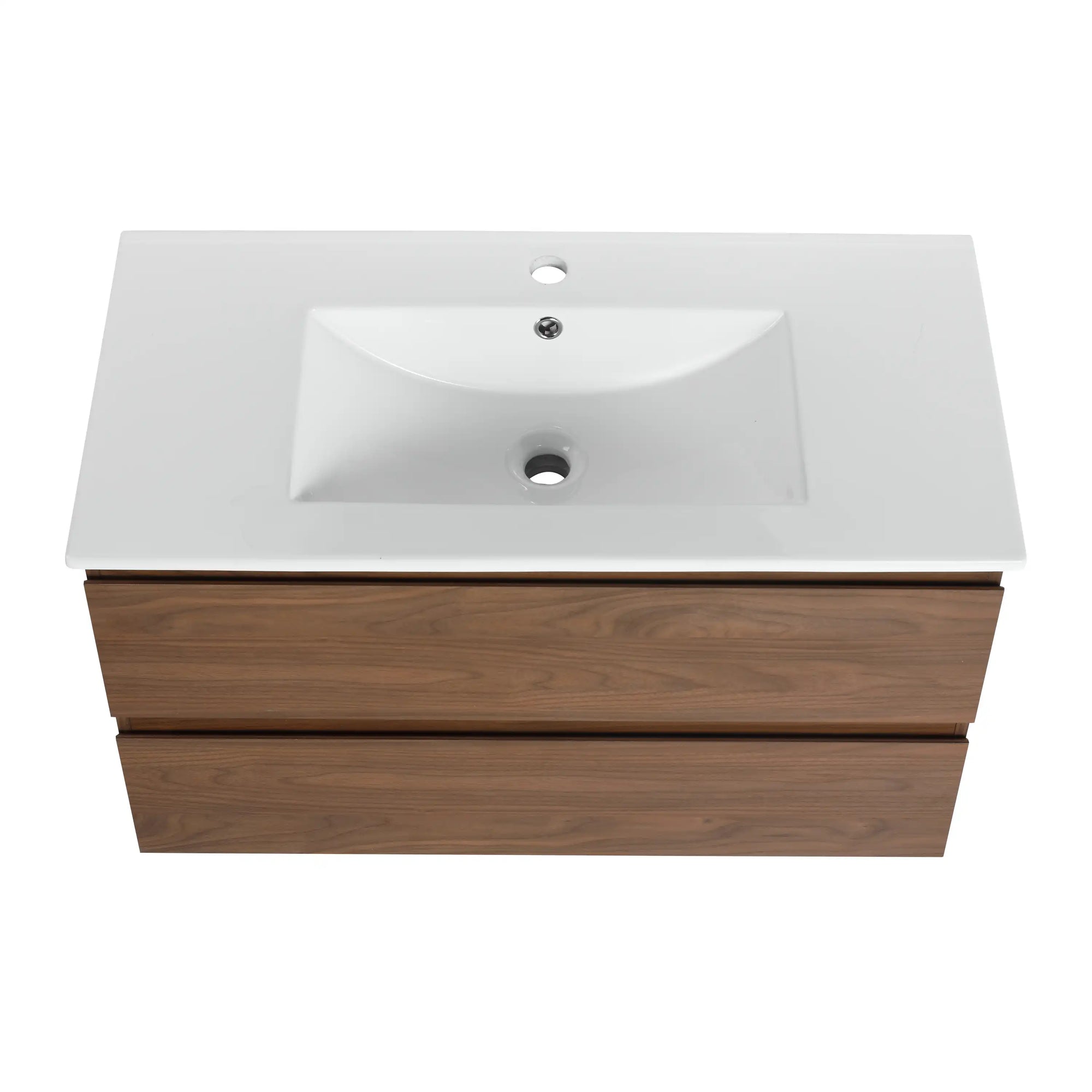 36" wall mounted bathroom vanity with sink, top view of integrated ceramic sink | Ace Decor