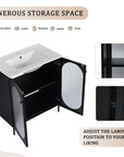 Open cabinet storage of 30" freestanding makeup vanity with adjustable shelf | Ace Decor