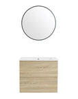 24 inch bathroom vanity with drawers and round mirror, front view | Ace Decor
