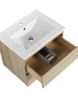 Top angled view of 24 inch bathroom vanity with drawers, upper drawer open | Ace Decor