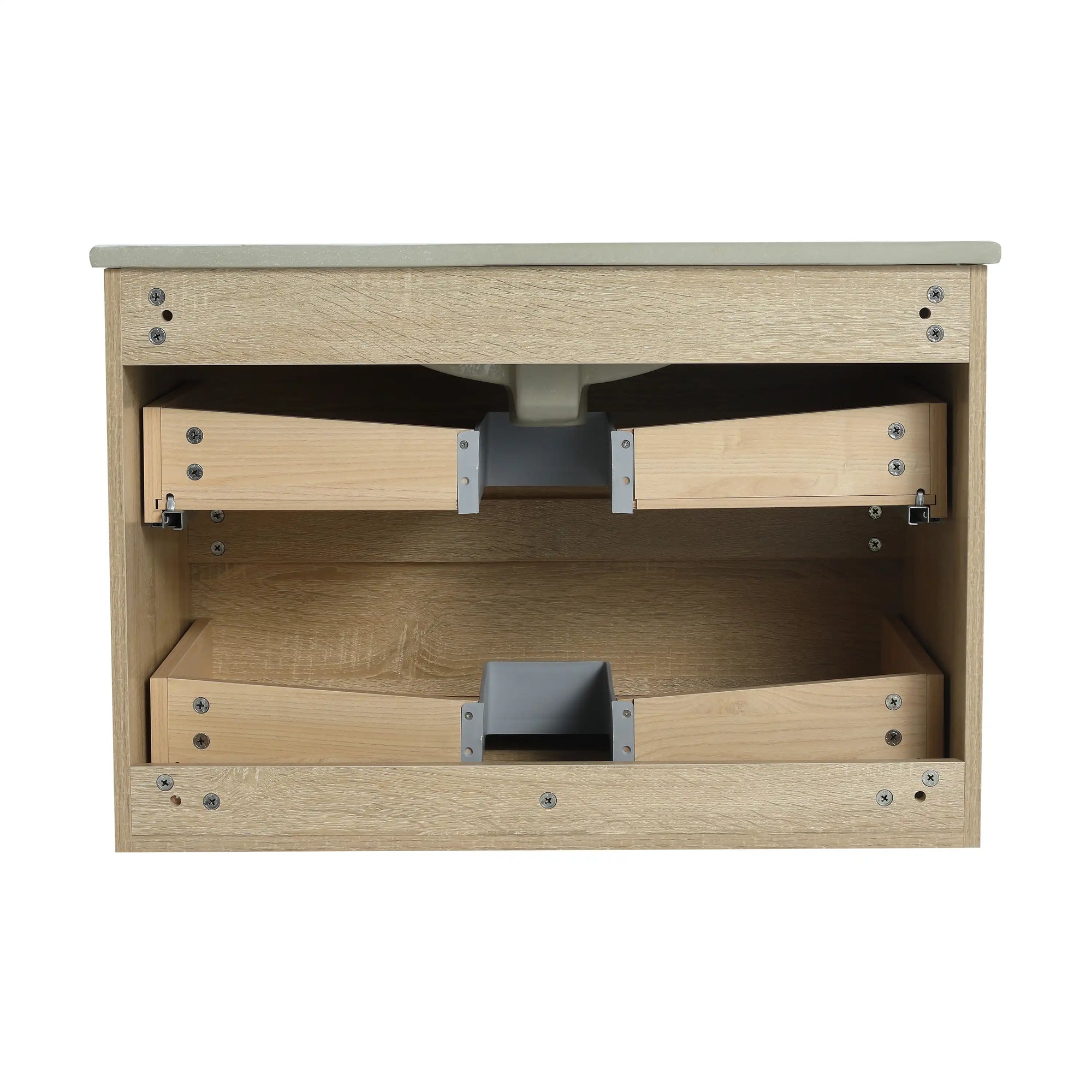 LumaOak Series 30" Light Oak Wall-Mounted Bathroom Vanity with Ceramic Sink &amp; Soft-Close Drawers