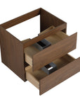 24 inch bathroom vanity brown oak drawers open side view | Ace Decor