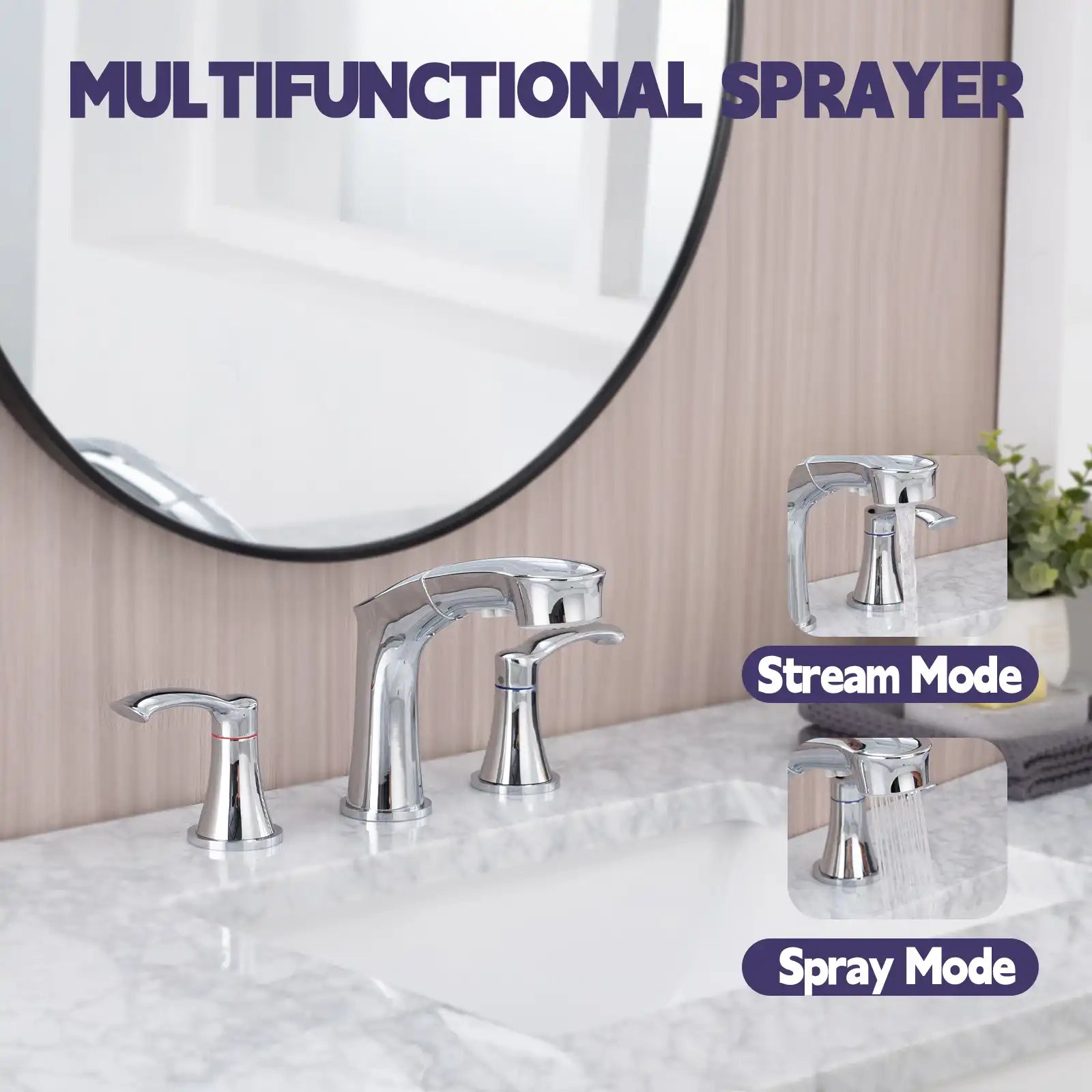 Harbor Series Chrome Faucet Bathroom – Pull-Out Sprayer with 2 Handles