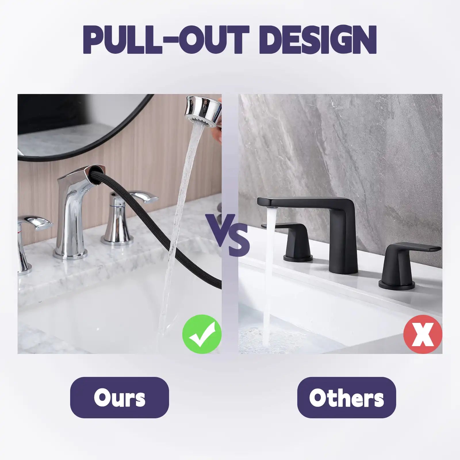 Harbor Series Chrome Faucet Bathroom – Pull-Out Sprayer with 2 Handles