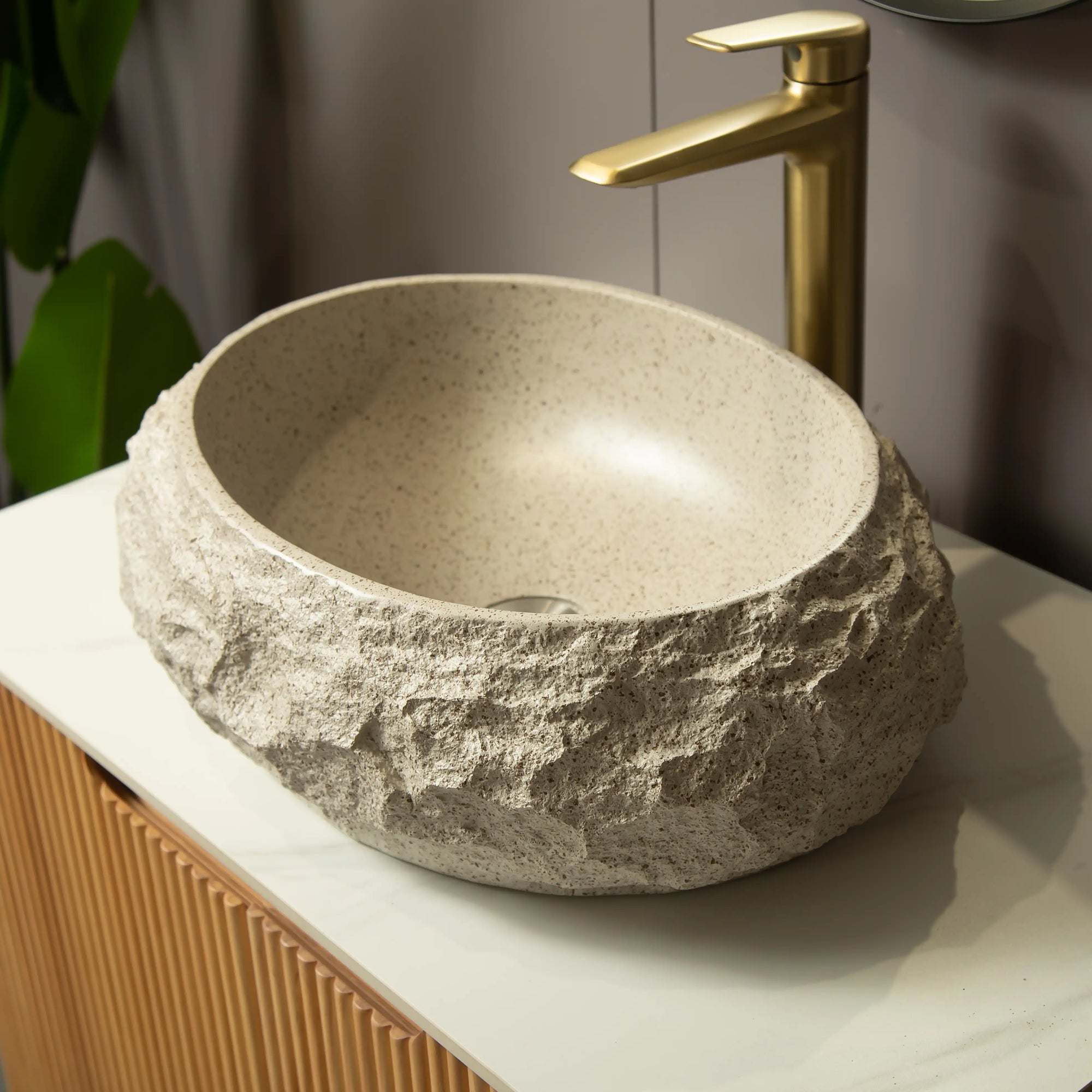 Astra Series 18&quot; Oval Sculpted Resin Stone Vessel Basin - Ivory