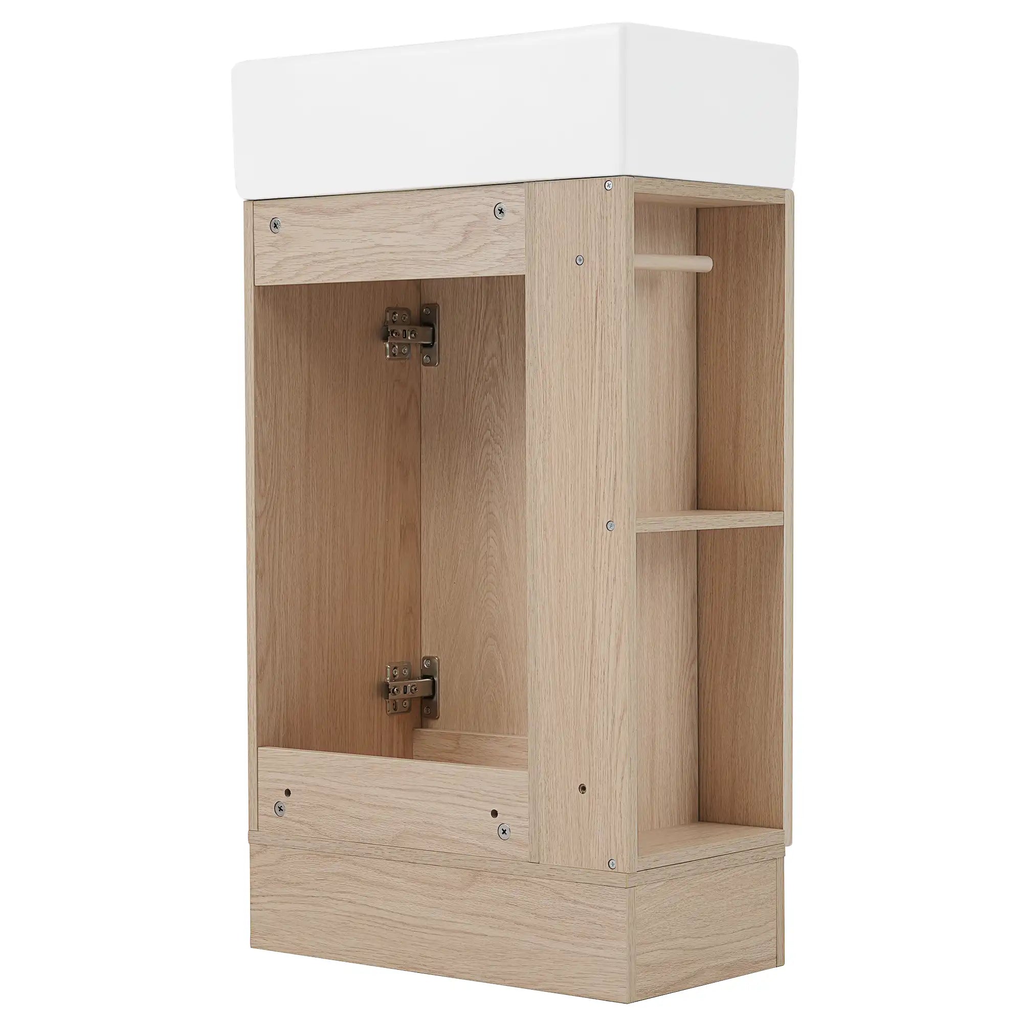 18.6" oak finish bathroom vanity, rear angled view | Ace Decor