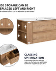 36" wall mounted bathroom vanity with adjustable side storage shelves and double drawers | Ace Decor