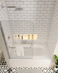 34 x 58 frameless bathtub shower door with chrome handle shown in a tub-shower combination | Ace Decor