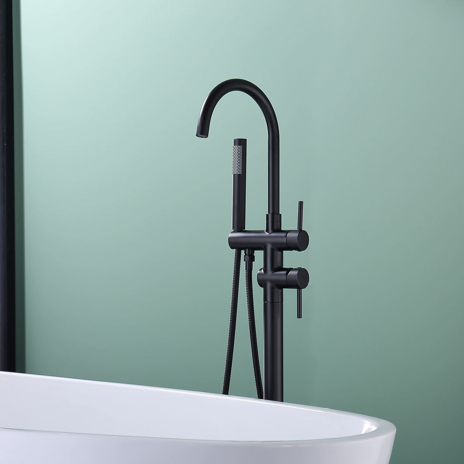 Freestanding Black Tub Faucet with Handheld Shower