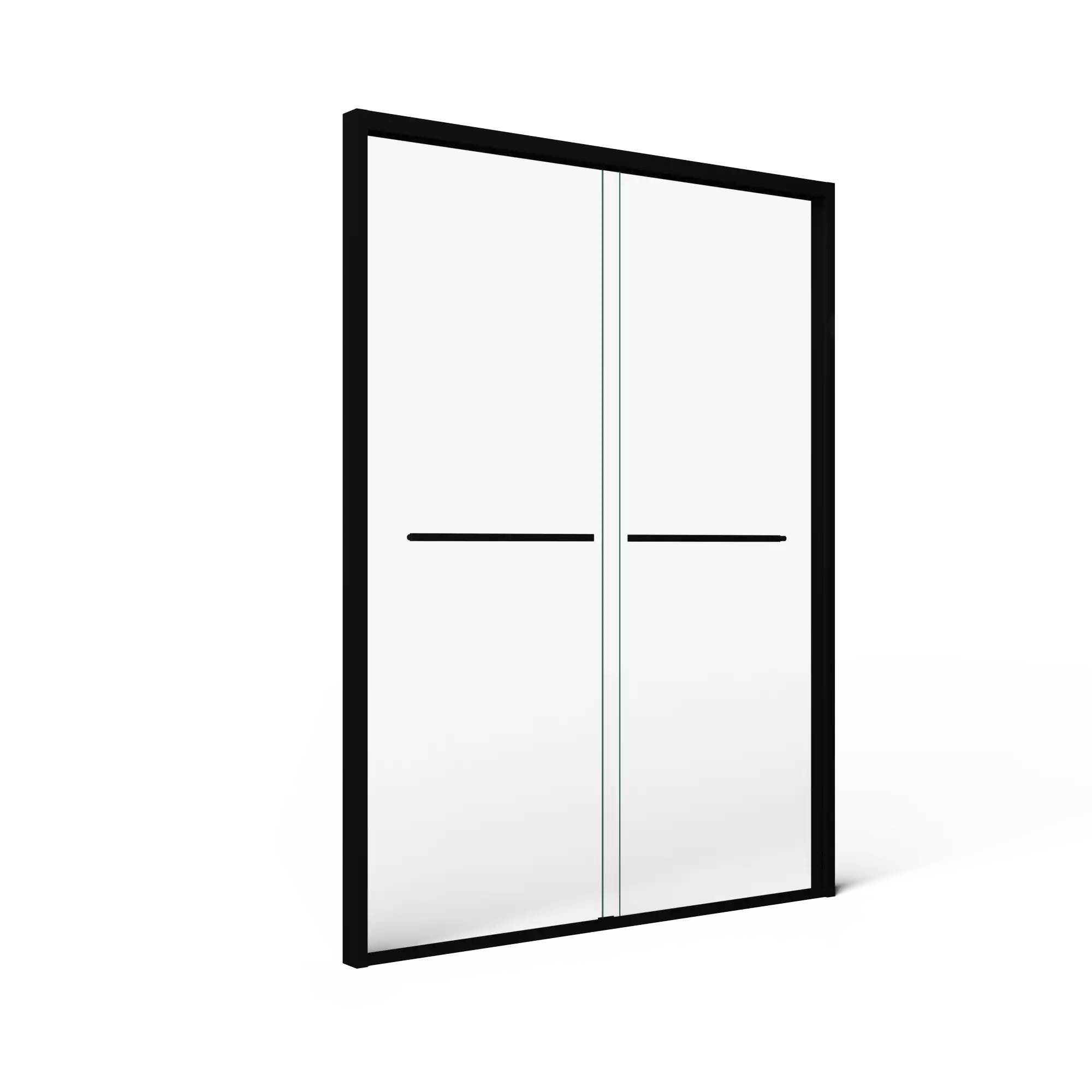 Front angled view of black-framed sliding doors for shower, size 60 x 70 | Ace Decor