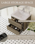 Oakmere Series 24" Ash Grey Bathroom Floating Vanity with Resin Sink & 2 Soft-Close Drawers