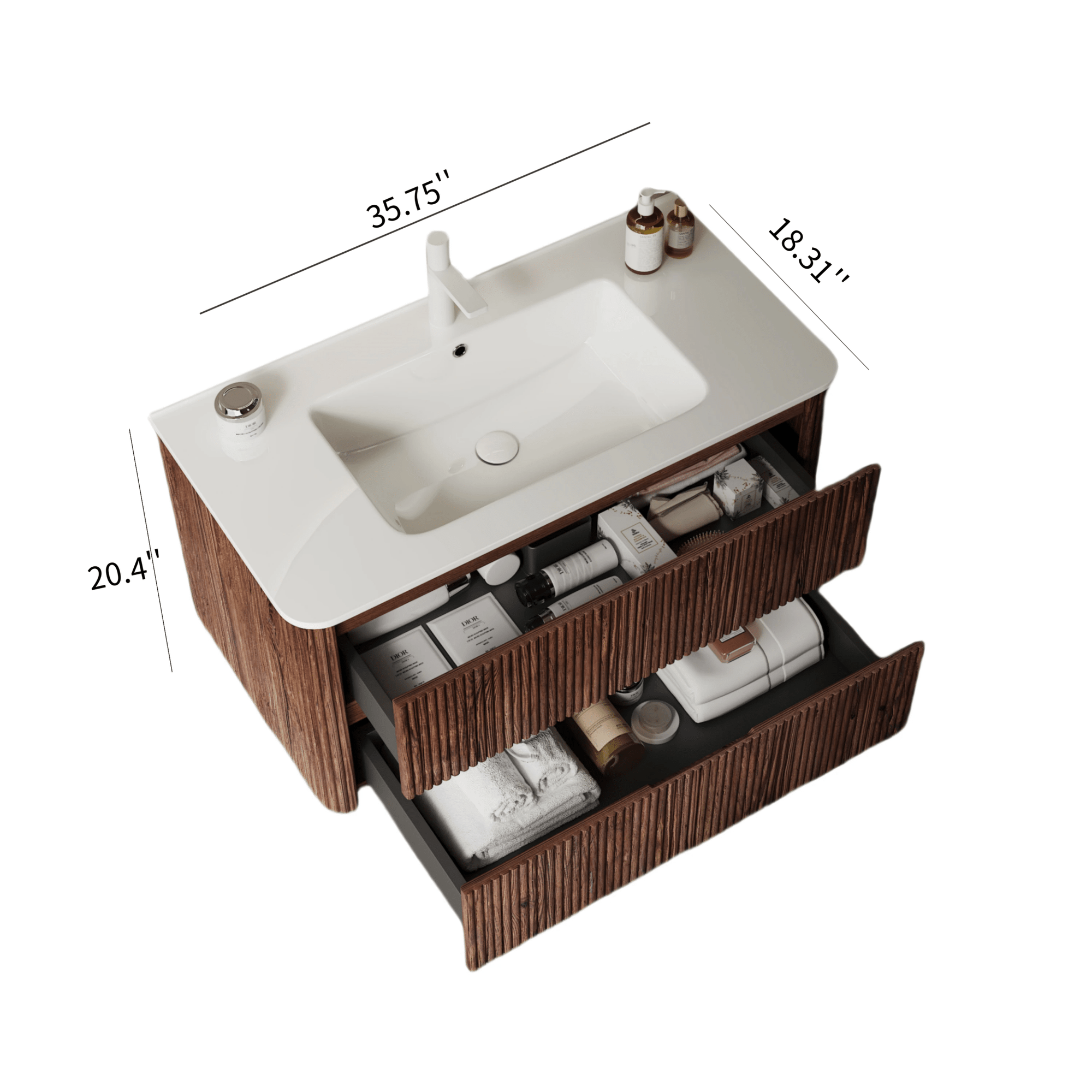 30/36" X 18" X 20" Modern Wall-Mounted Bathroom Vanity with Sink and Storage - Pre-Assembled Retro Walnut color: White + Deep Walnut