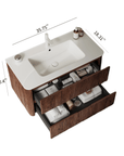 30/36" X 18" X 20" Modern Wall-Mounted Bathroom Vanity with Sink and Storage - Pre-Assembled Retro Walnut color: White + Deep Walnut