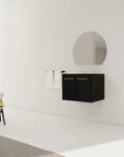 24" floating bathroom vanity no sink black chestnut side view minimalist bathroom | Ace Decor