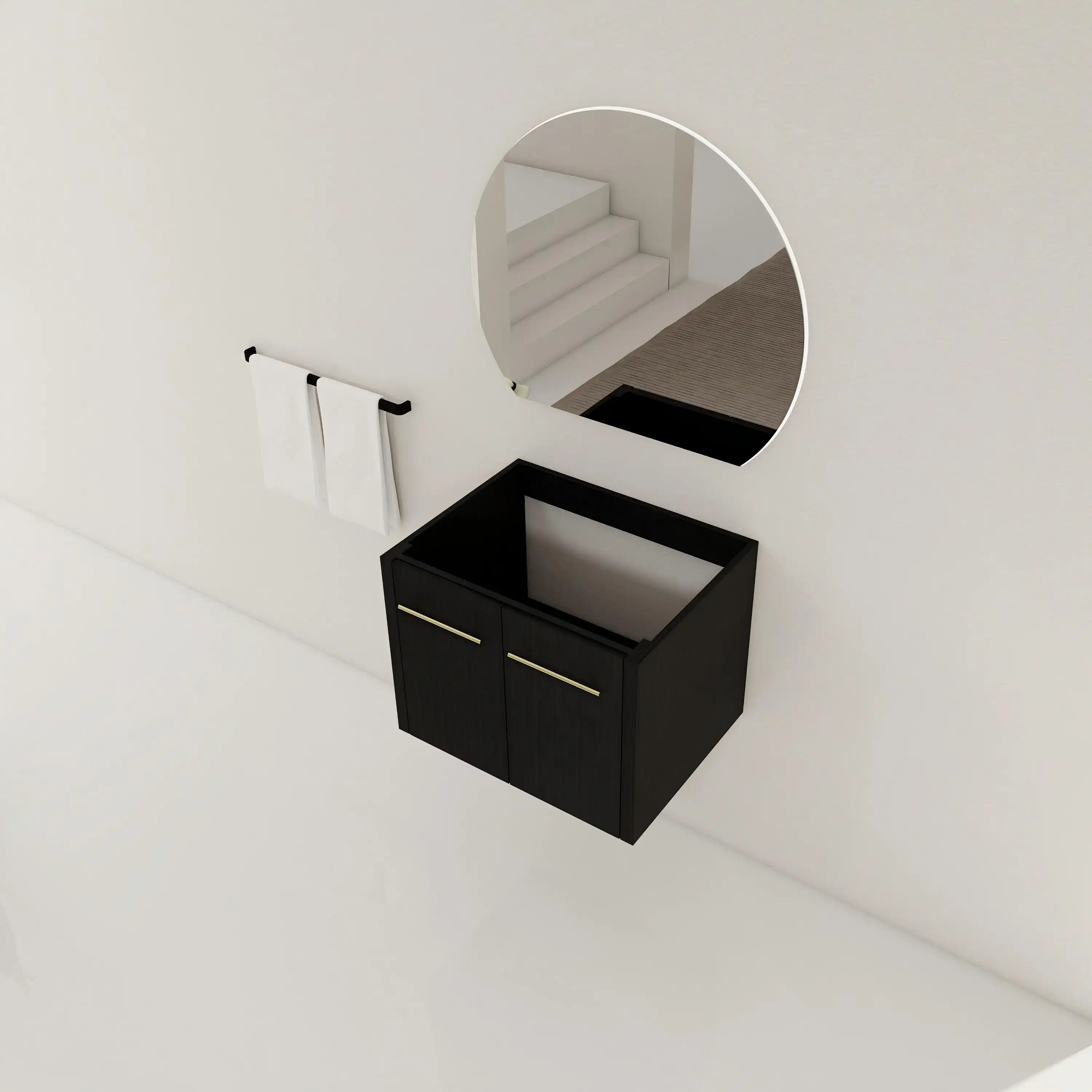 Noirline Series 24-inch floating bathroom vanity no sink in black chestnut finish, angled view.