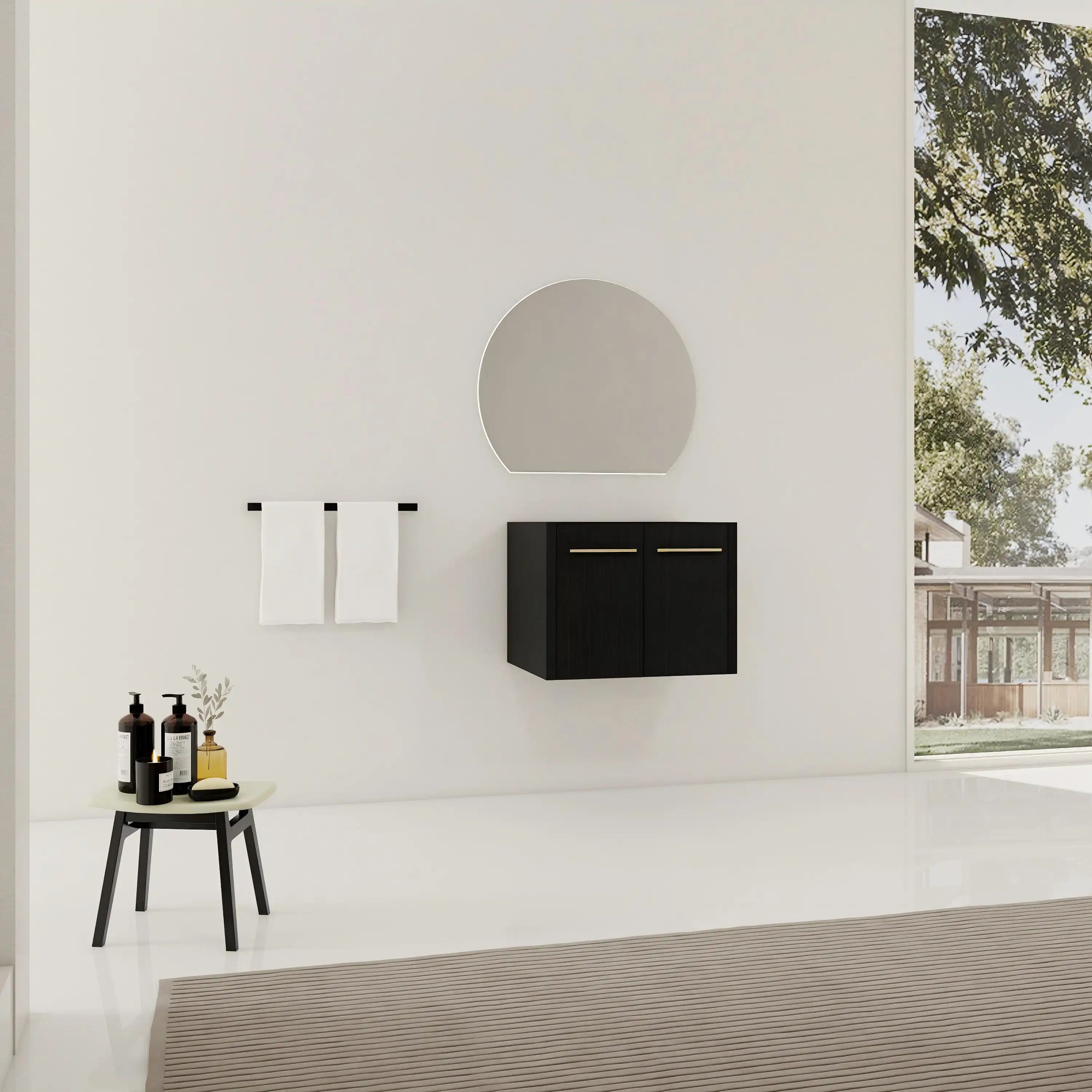 24" bathroom vanity no sink minimalist wall-mounted design full bathroom scene.
