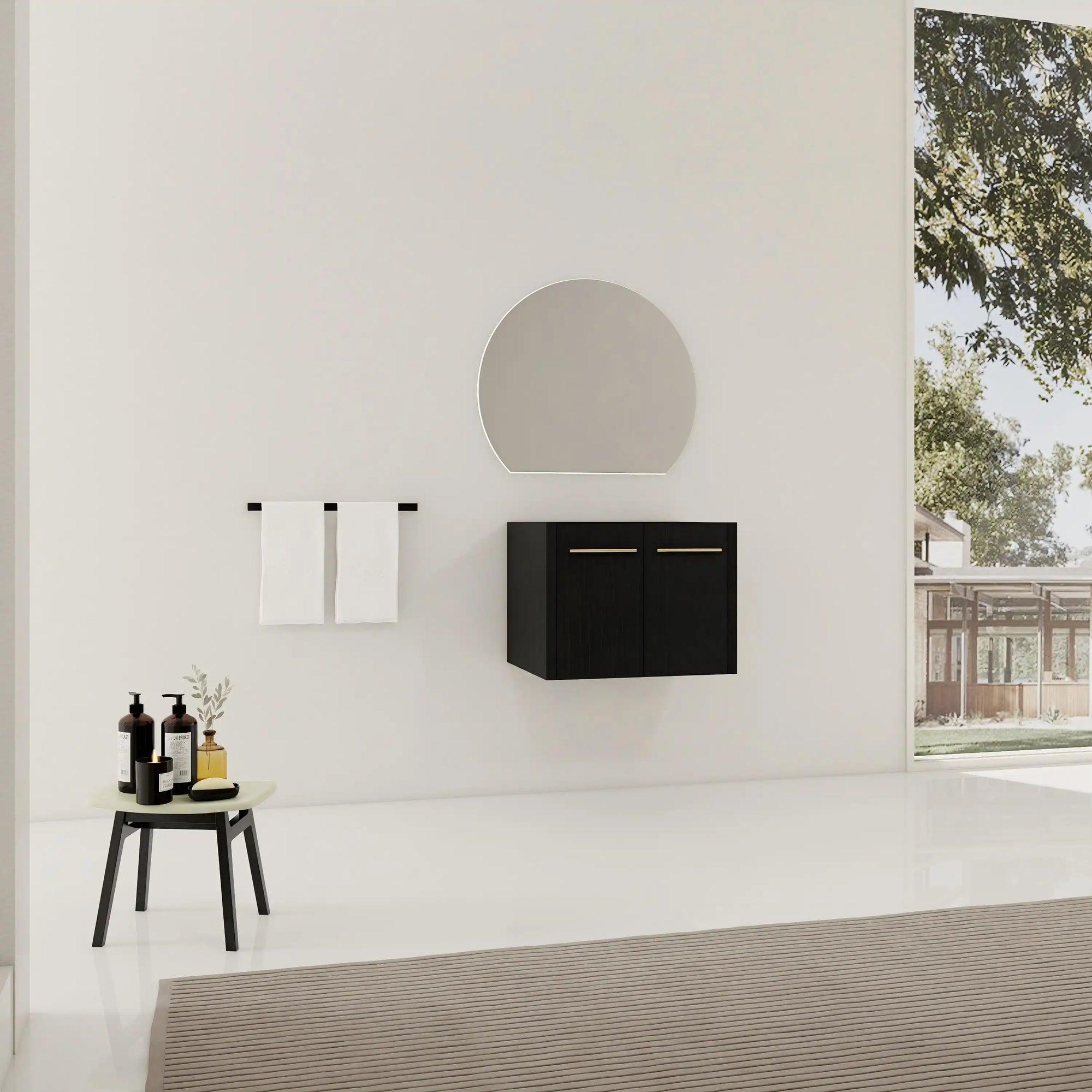 24" bathroom vanity no sink minimalist wall-mounted design full bathroom scene | Ace Decor