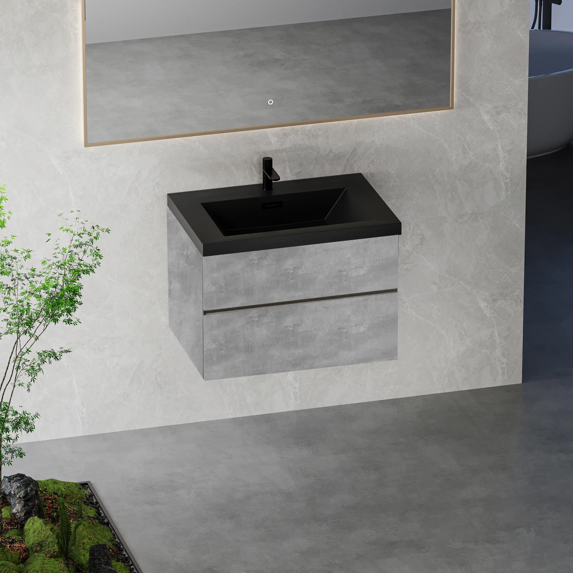 23&#39;&#39;-47&#39;&#39; Floating Dark Grey Corner Vanity with Matte Black Sink - 2 Soft Close Drawers