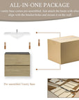 Oakmere Series 24" Natural Oak Bathroom Floating Vanity with Resin Sink & 2 Soft-Close Drawers