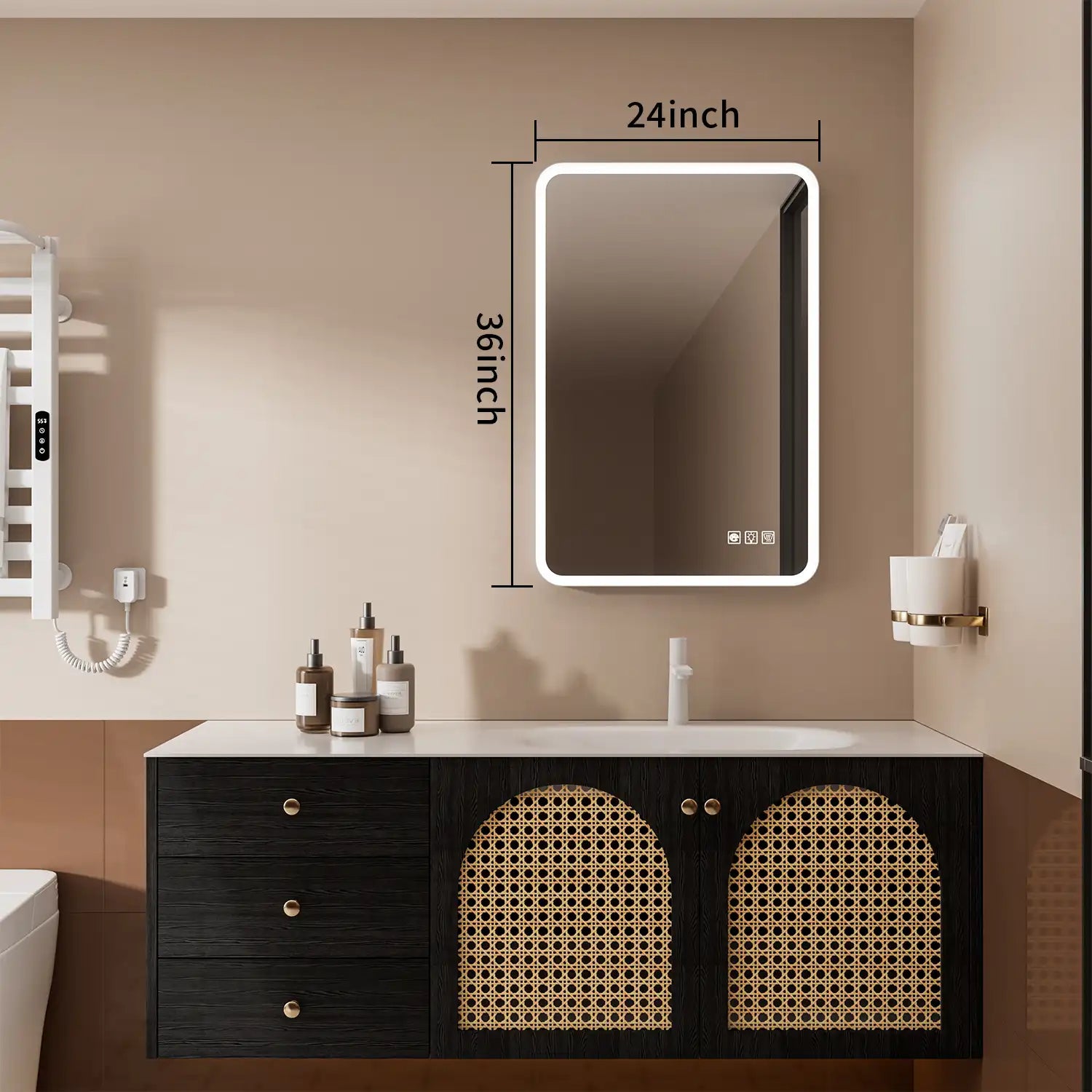 24"x36" Rectangular Framed Dimmable Anti-Fog LED Wall Bathroom Vanity Mirror
