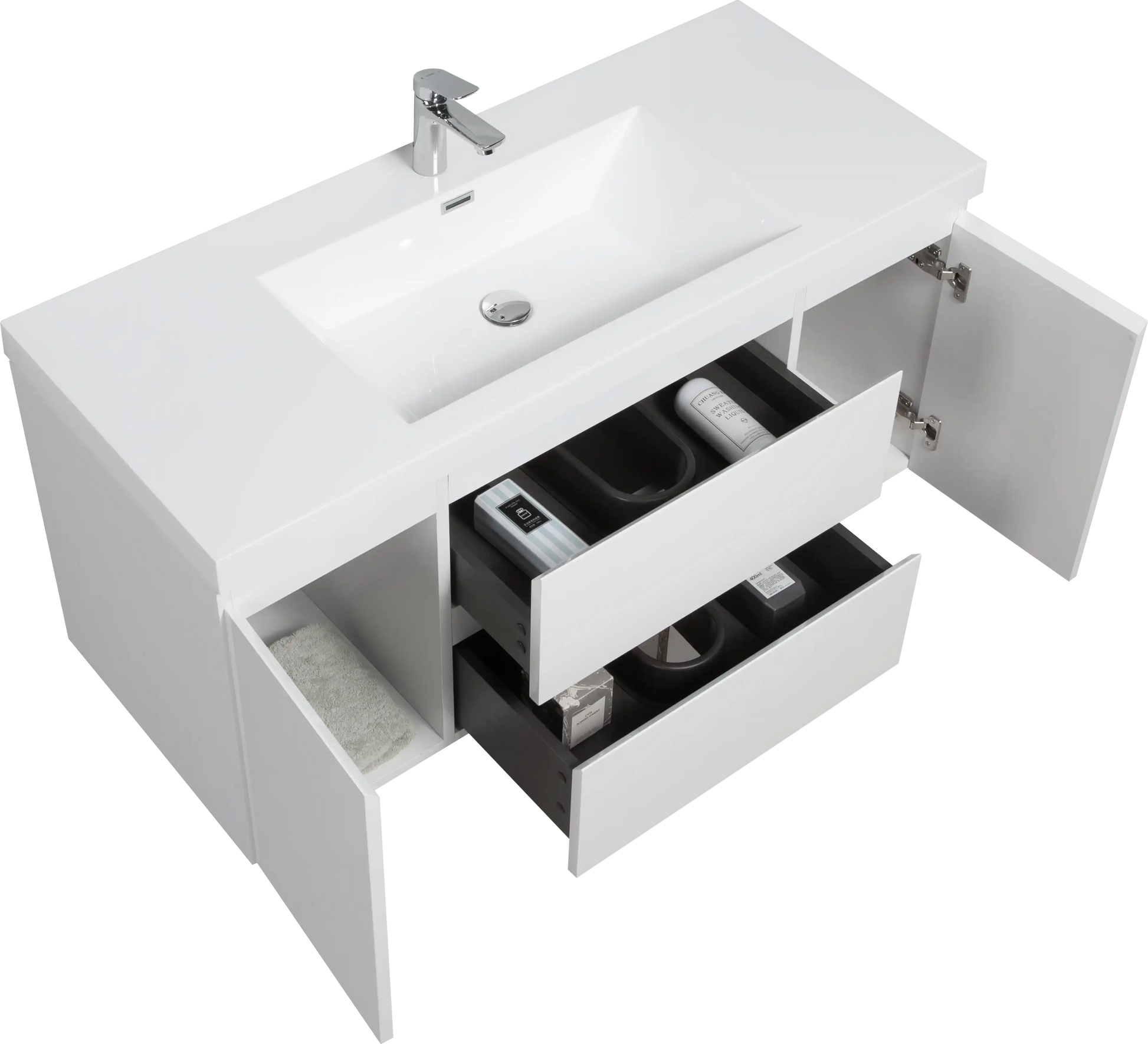 Modern Floating Bathroom Vanity with Resin Top Basin & Soft Close Drawers - Wall-Mounted Storage Cabinet color: White