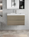 Floating Bathroom Vanity with Resin Top Basin & Soft Close Drawers - Modern Wall-Mounted Storage Cabinet color: Ash Grey