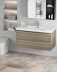 Floating Bathroom Vanity with Resin Top Basin & Soft Close Drawers - Modern Wall-Mounted Storage Cabinet color: Ash Grey