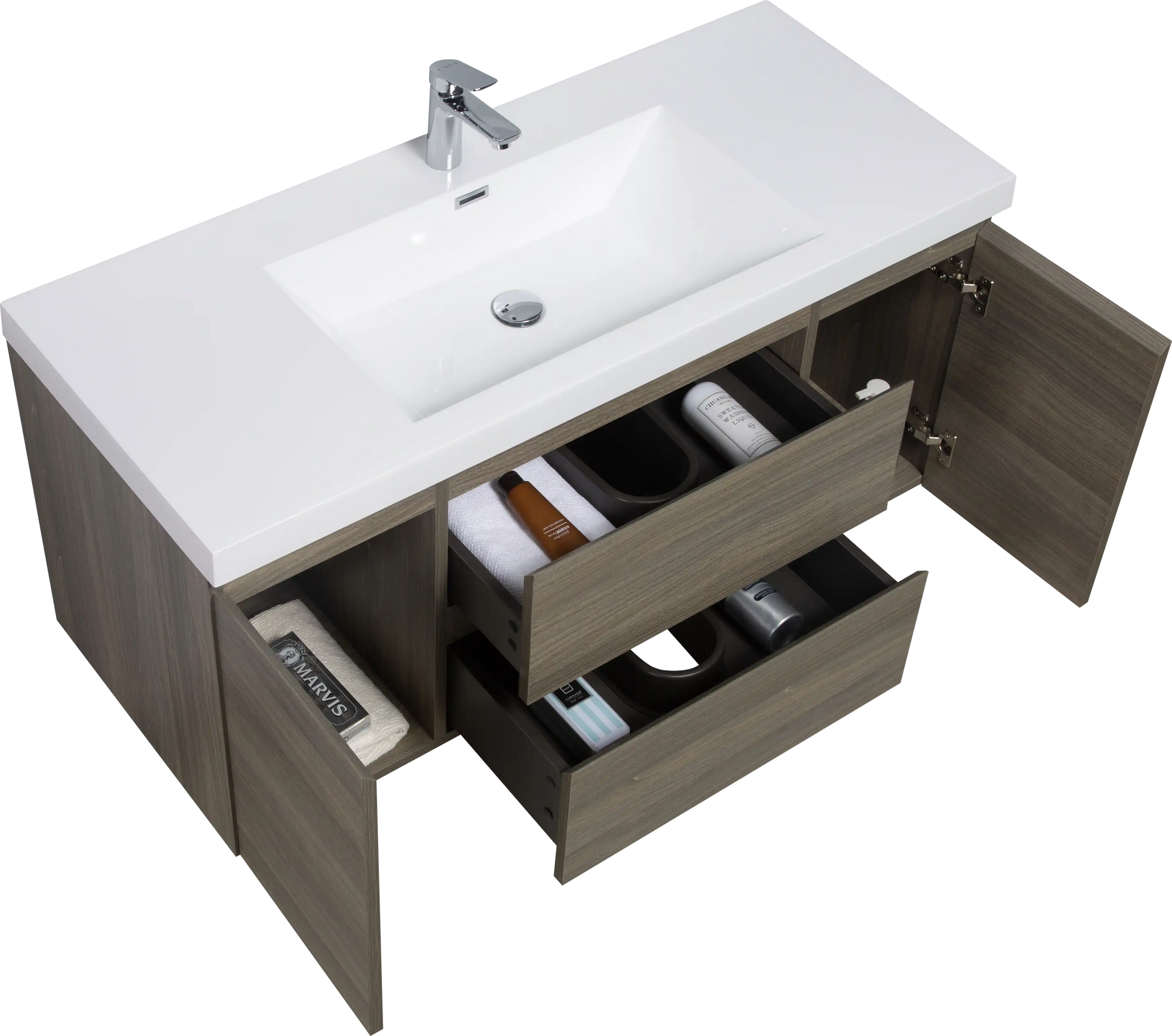 Modern Floating Bathroom Vanity with Resin Top Basin & Soft Close Drawers - Wall-Mounted Storage Cabinet color: Ash Grey