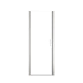 Chrome semi-frameless pivot shower door with clear tempered glass.