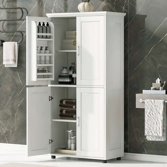 Bathroom Floor Storage Cabinet with 4 Doors color:white