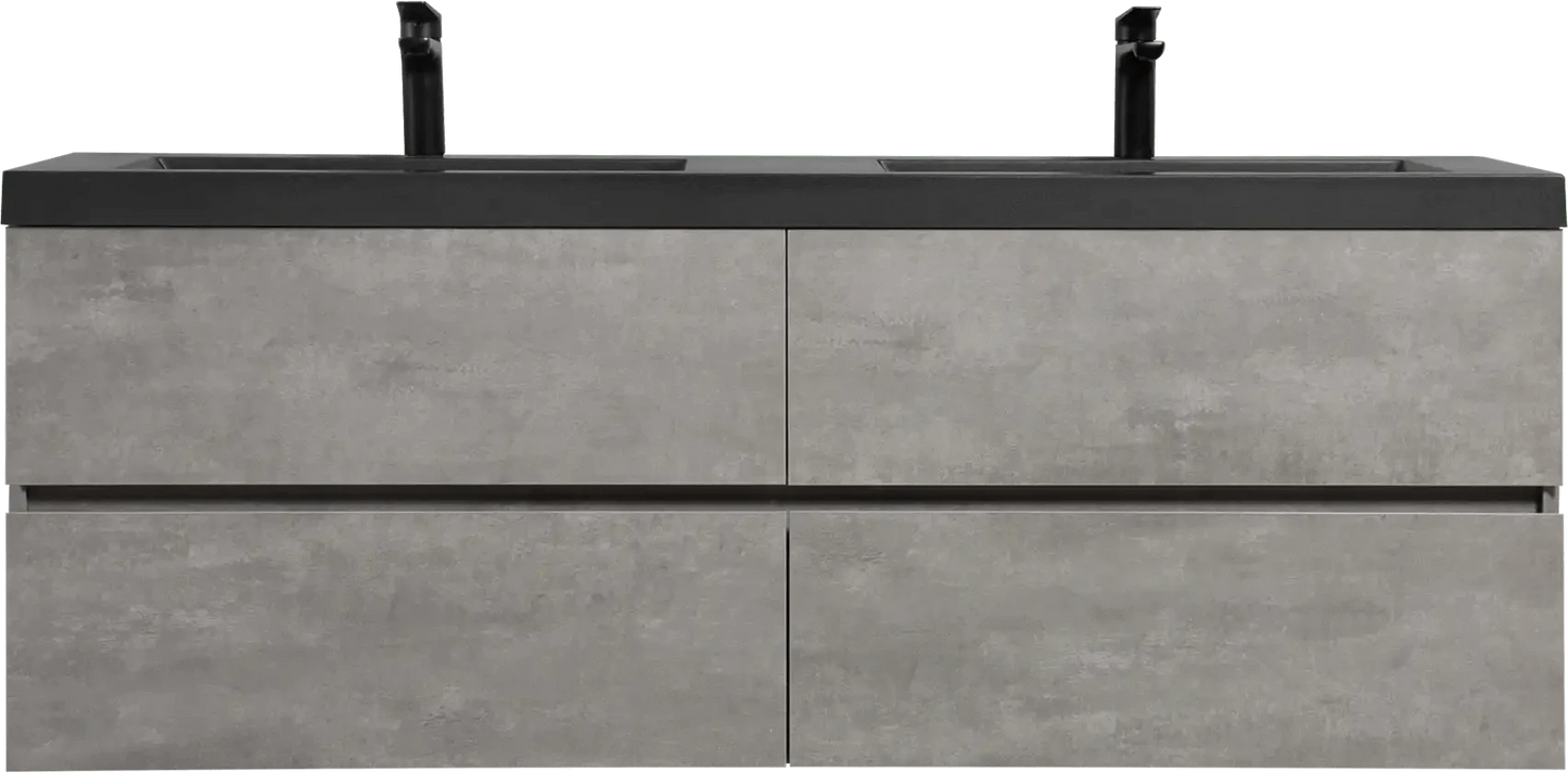 59/71" Grey Modern Floating Bathroom Vanity with Double Black Quartz Top & Soft Close Drawers color: Grey