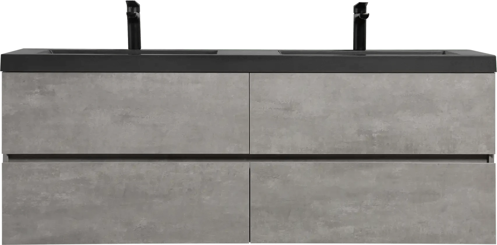 59/71&quot; Grey Modern Floating Bathroom Vanity with Double Black Quartz Top &amp; Soft Close Drawers color: Grey