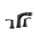 Harbor Series matte black bathroom faucet with pull-out sprayer and dual lever handles