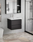 Floating Bathroom Vanity with Resin Top Basin & Soft Close Drawers - Modern Wall-Mounted Storage Cabinet color: Black