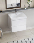 Floating Bathroom Vanity with Resin Top Basin & Soft Close Drawers - Modern Wall-Mounted Storage Cabinet color:White