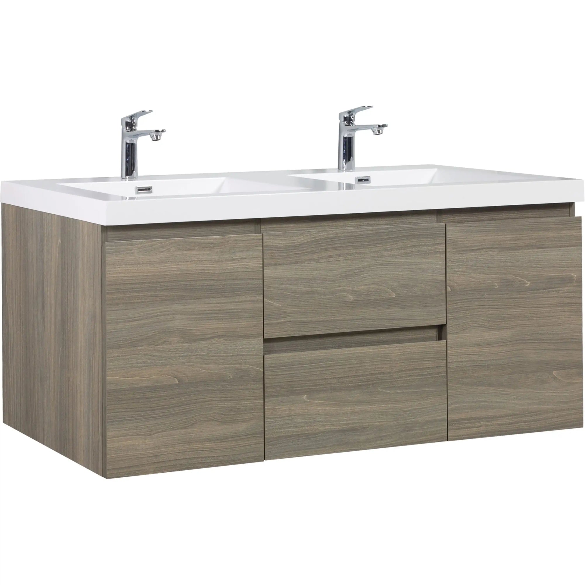 59 inch double sink vanity with large two-drawer storage and side cabinets for organized bathroom storage | Ace Decor