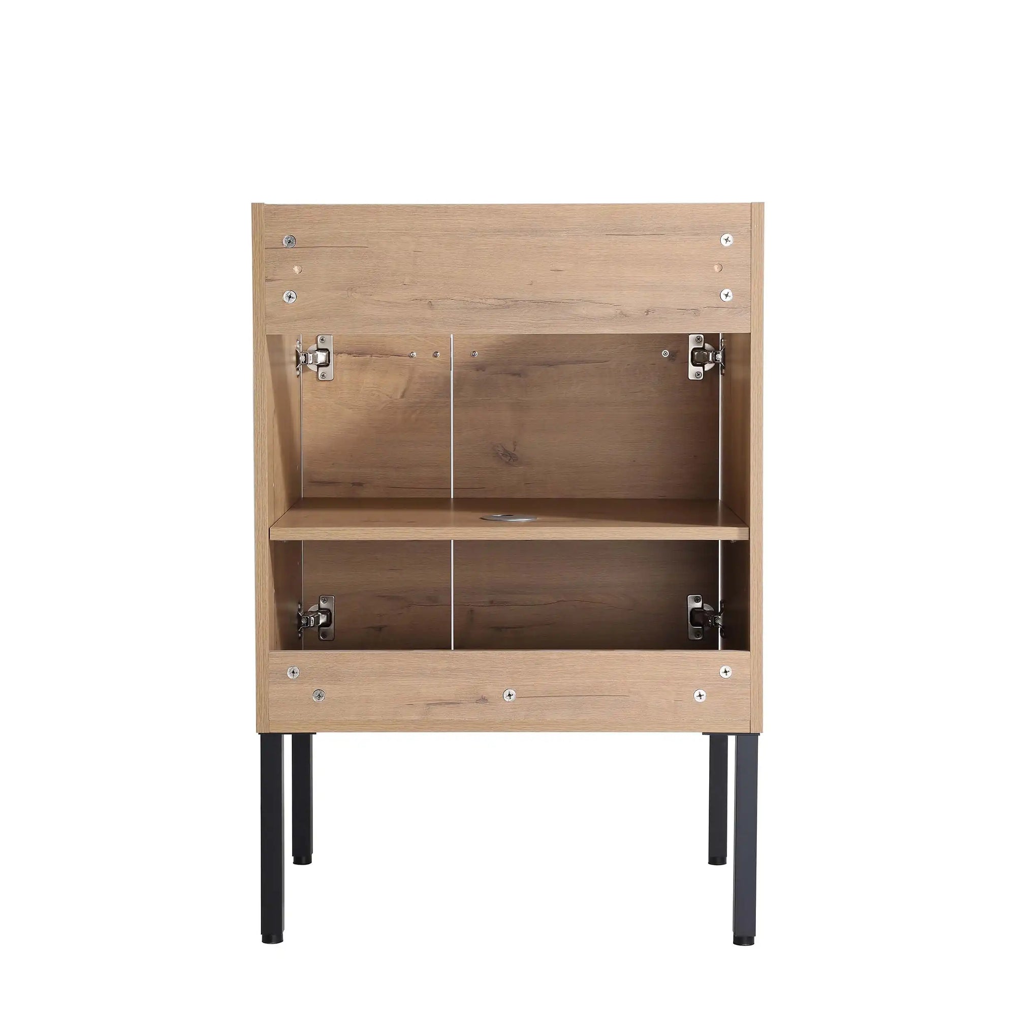 24" freestanding bathroom vanity with sink showing back structure and internal storage layout | Ace Decor