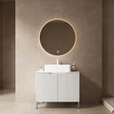 30" Cream White Bathroom Vanity with Sink: Freestanding Storage Cabinet, Ceramic Basin, Carrara Stone Countertop