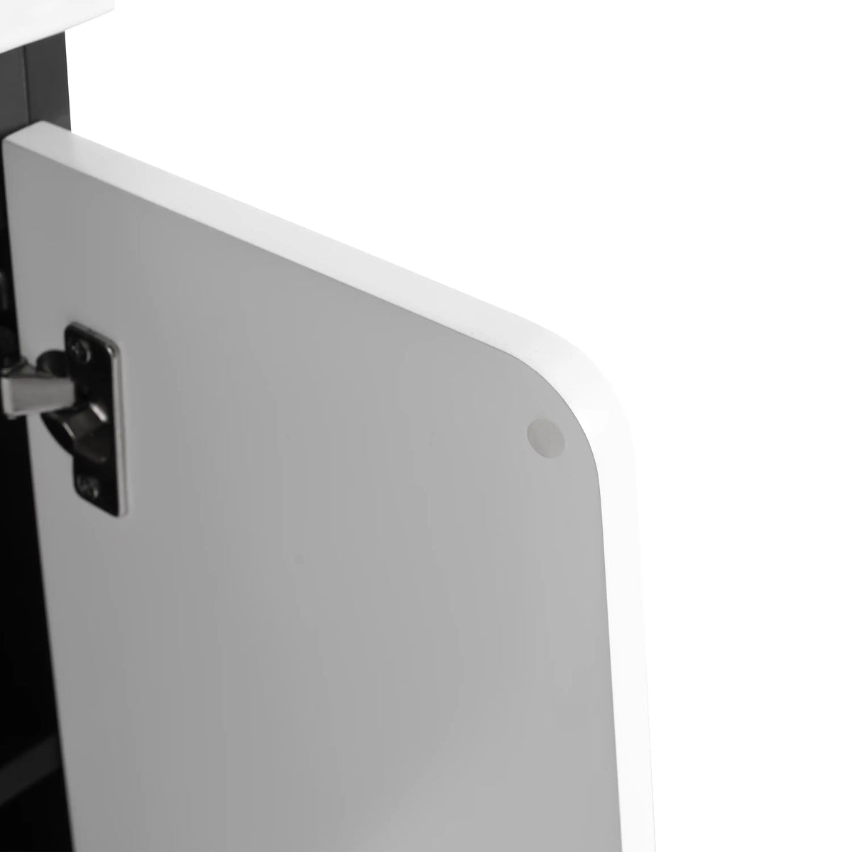 Vanta 32" bathroom floating vanity anti-bump pad and soft-close door detail.