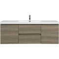 Front view of 59 inch vanity single sink featuring ash grey wood finish and integrated solid surface countertop | Ace Decor