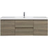 Front view of 59 inch vanity single sink featuring ash grey wood finish and integrated solid surface countertop | Ace Decor