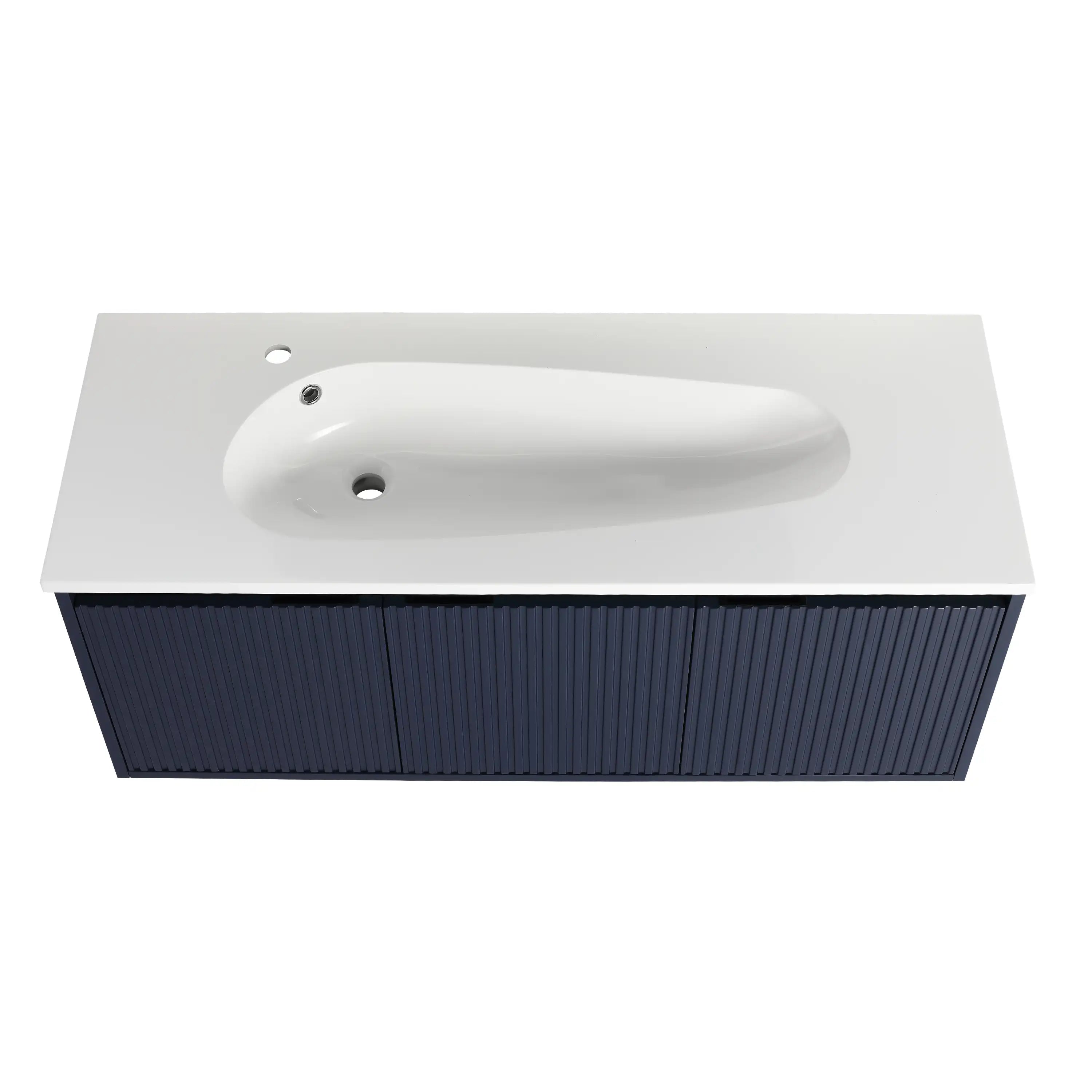 Navy blue 48 inches bathroom vanity top view.