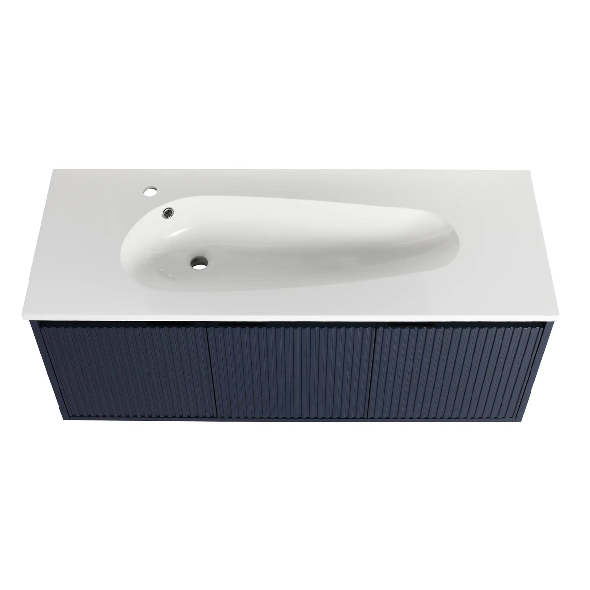 Navy blue 48 inches bathroom vanity top view.