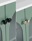 Handles of AeroGrid 30" mint green bathroom vanity with matte black and brushed gold options.