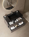 30" x 20" x 22" Modern Wall-Mounted Bathroom Vanity with Sink & Storage color: Black + Dark Walnut