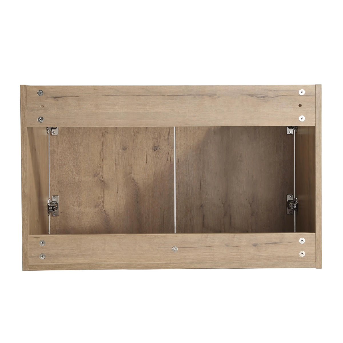 Rear view of the Monterey Series bathroom floating vanity in oak finish.