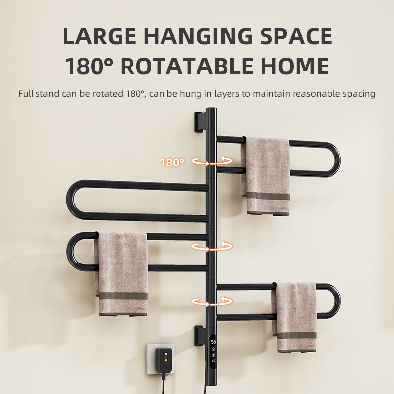 17" x 31" Black Heated Towel Rack with Fast Heating and Smart Control