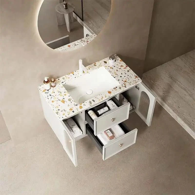 36/47&quot; x 20&quot; x 21&quot; Modern Wall-Mounted Bathroom Vanity with Terrazzo Top and Ceramic Sink color: Matte White+Grayish