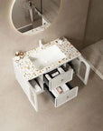 36/47" x 20" x 21" Modern Wall-Mounted Bathroom Vanity with Terrazzo Top and Ceramic Sink color: Matte White+Grayish